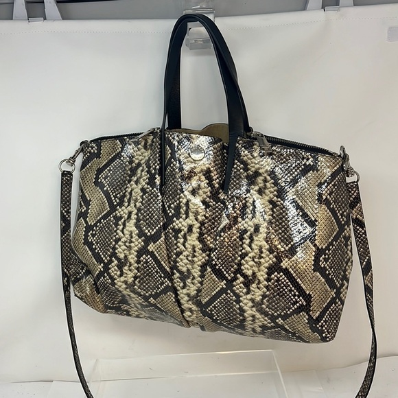 Orciani Snakeskin Print Patent Leather Tote Double Zip Shoulder Bag Italy - Picture 2 of 15